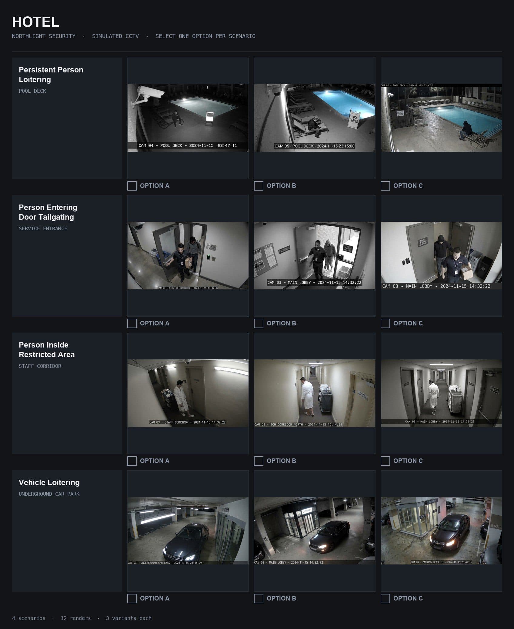 Northlight contact sheet: hotel, four cameras