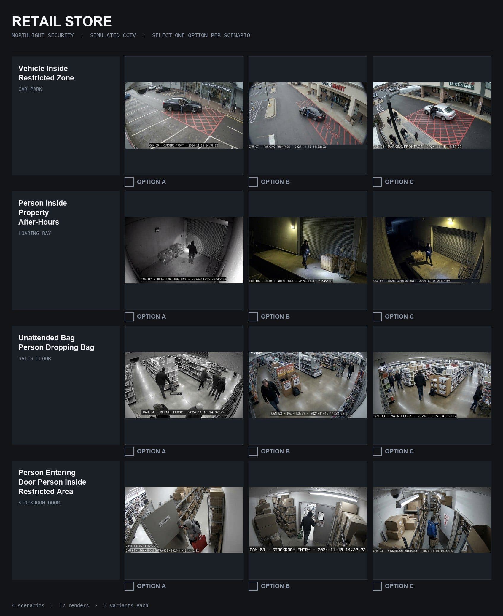Northlight contact sheet: retail store, four cameras