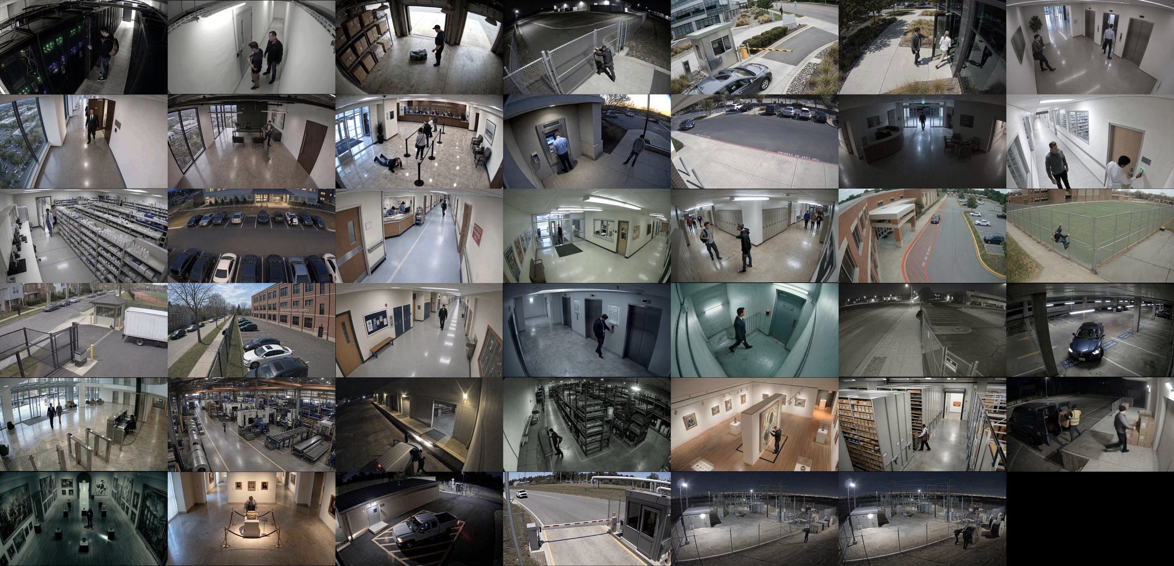 Security operations video wall: forty-one generated feeds on one grid