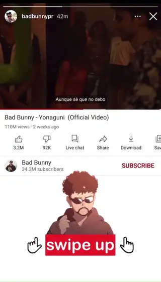 Bad Bunny using the sticker on Instagram Story