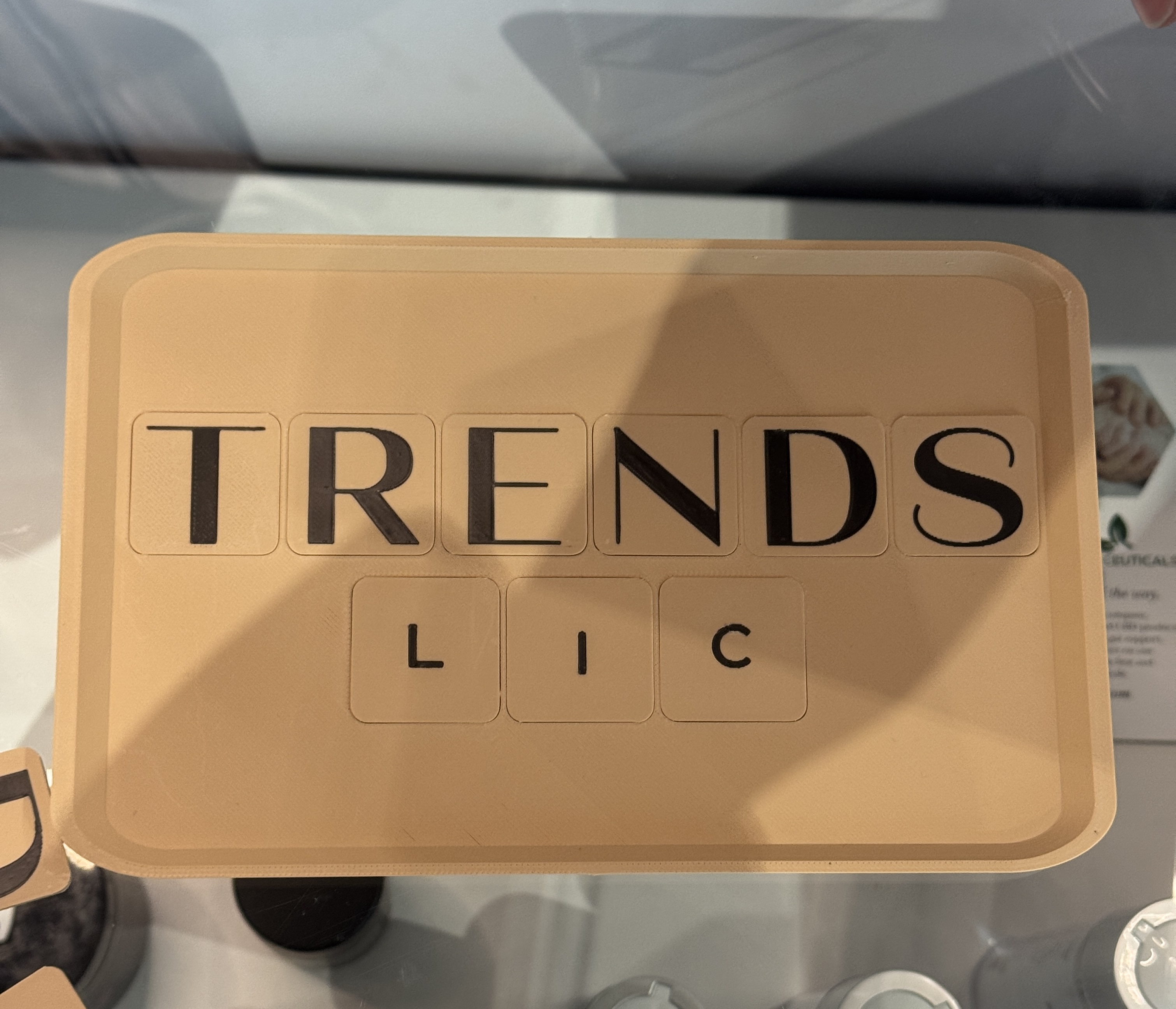 Custom 3D printed TRENDS LIC rolling tray with collectible letter pieces
