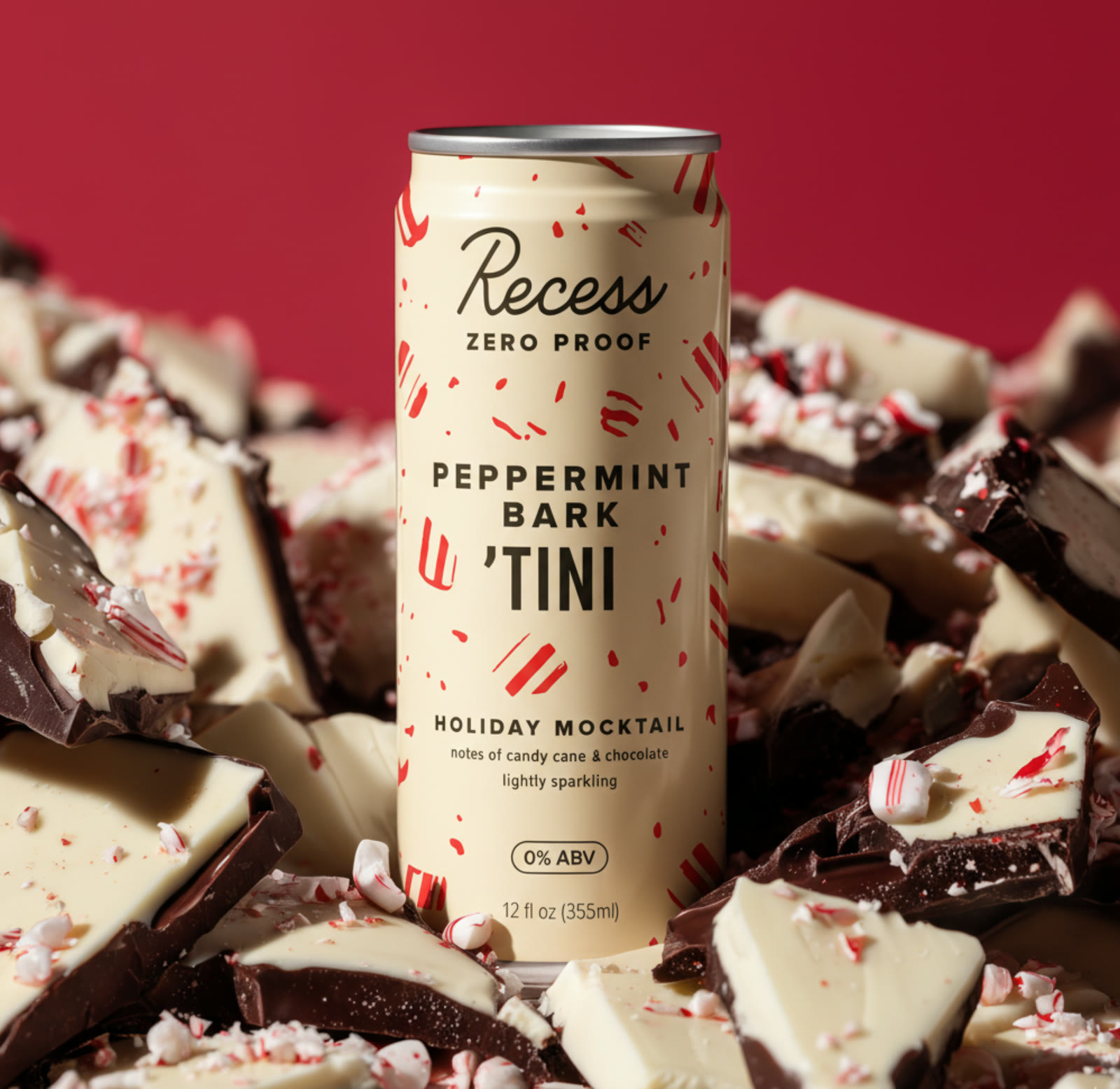 Concept B - can in a bed of peppermint bark