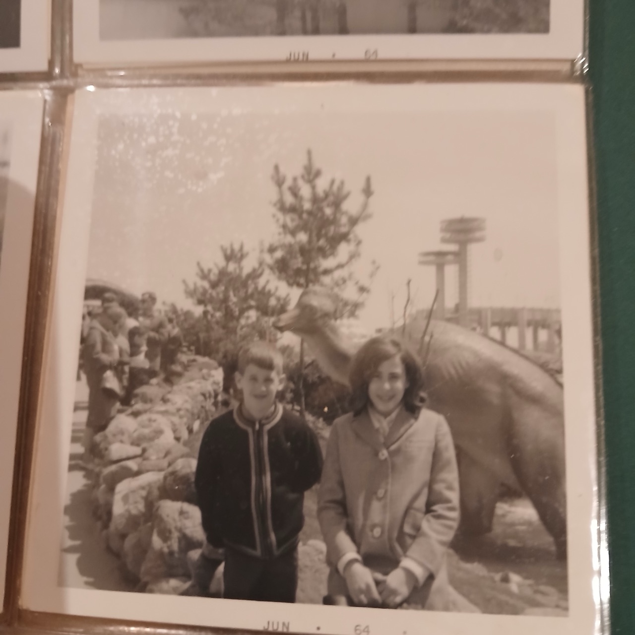 Album page photograph, Dinosaur exhibit